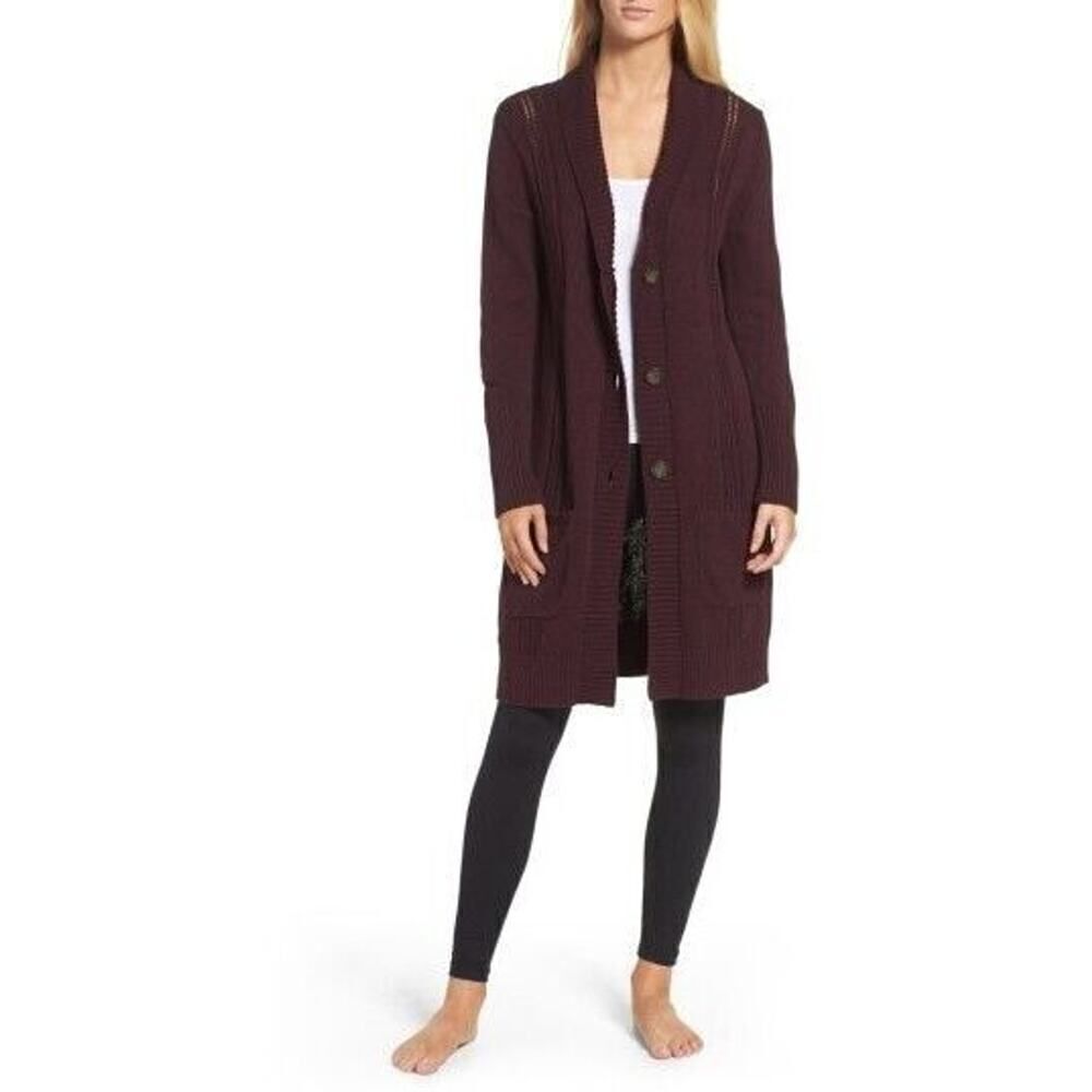 UGG Cotton Hayley Long Cardigan Womens Size M/L Maroon RN No. 88276